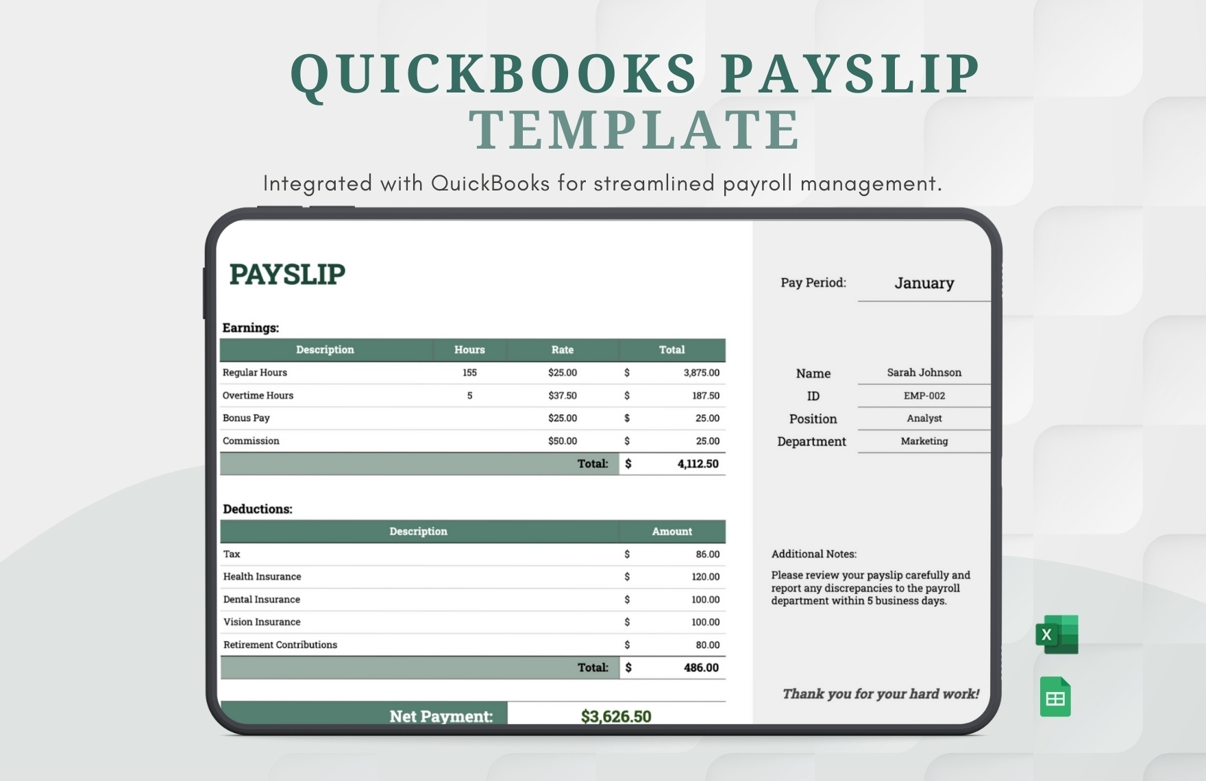 QuickBooks Payslip Template Template