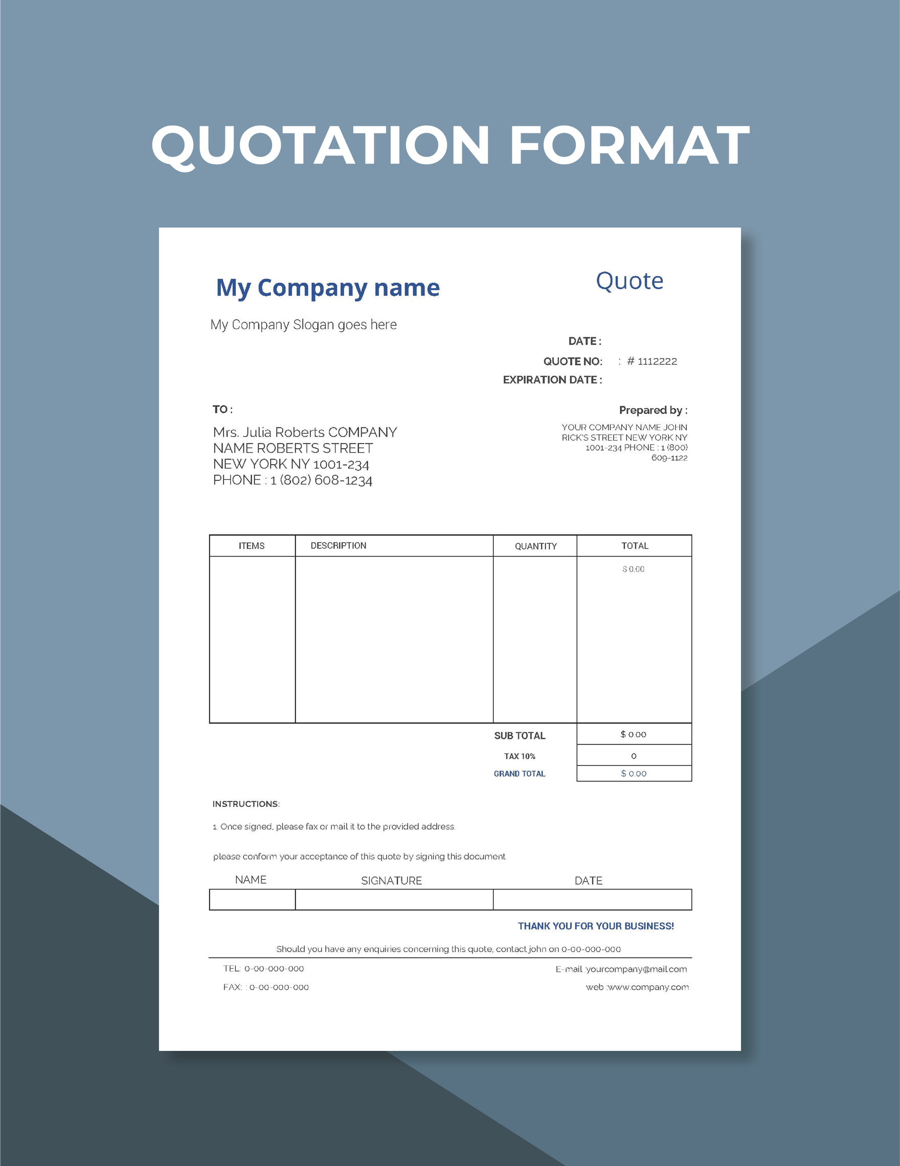 Quotation Format Template In Google Sheets Pages PDF Apple Numbers Excel Word Google Docs Download Template