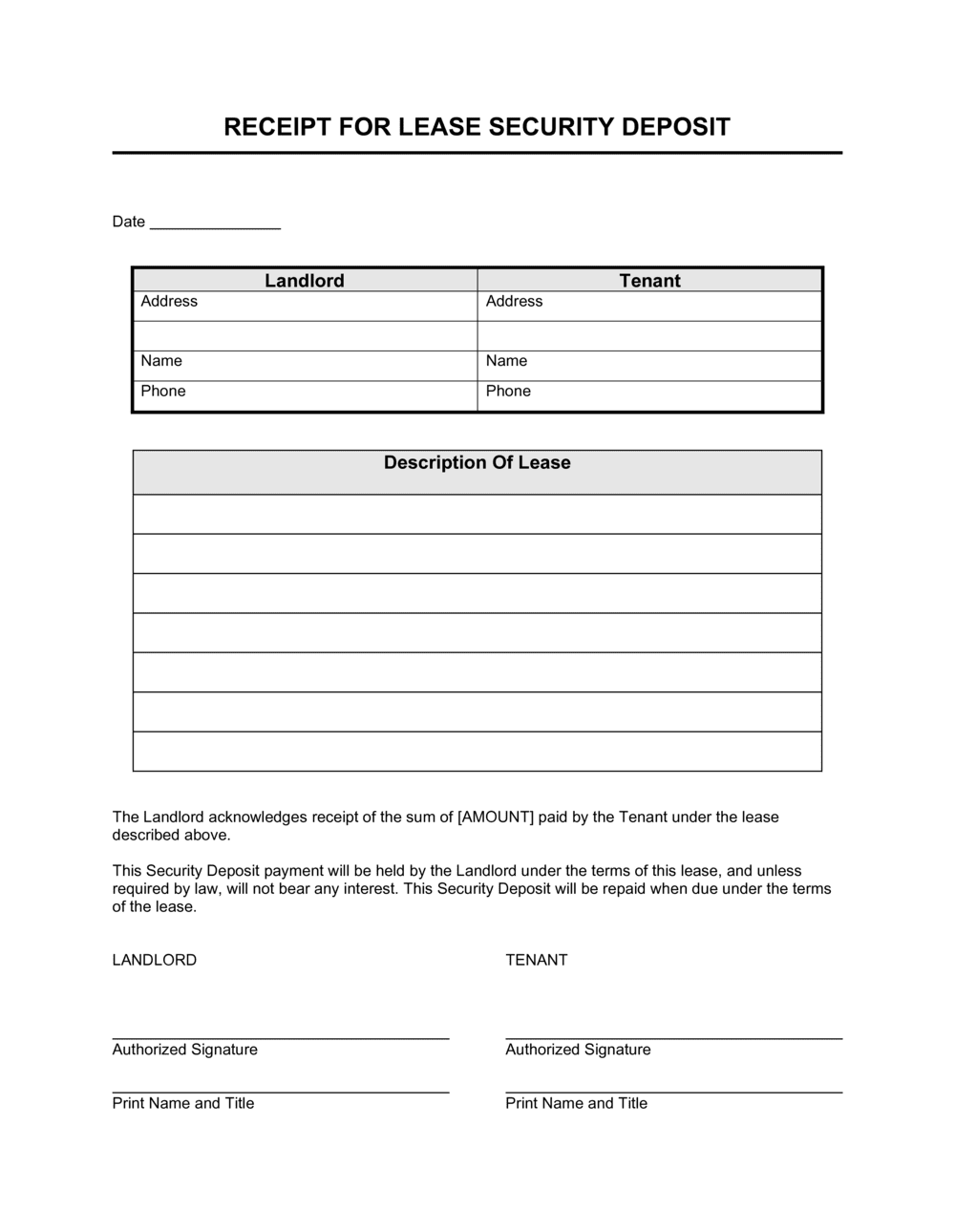 Rental Deposit Slip Template Free