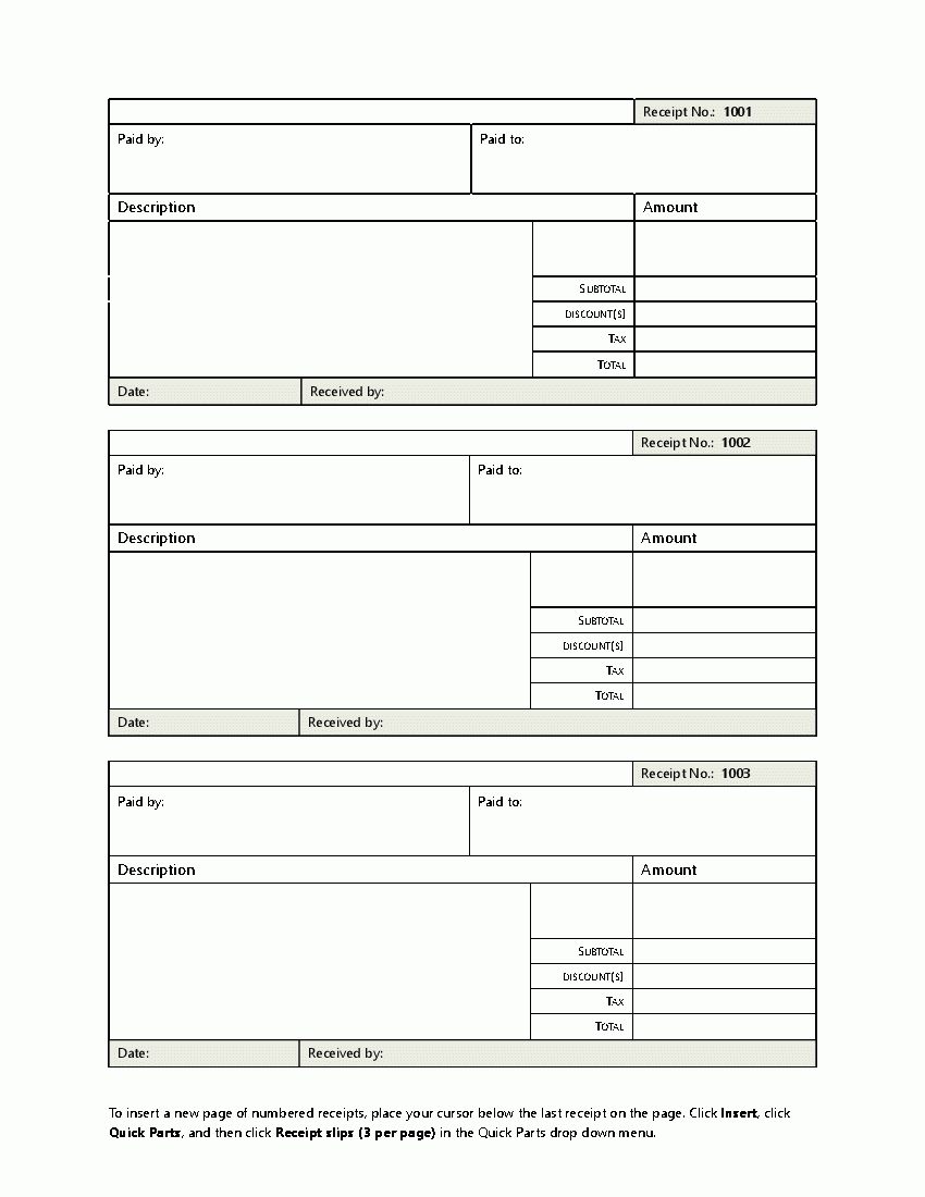Receipt Slip Template Word