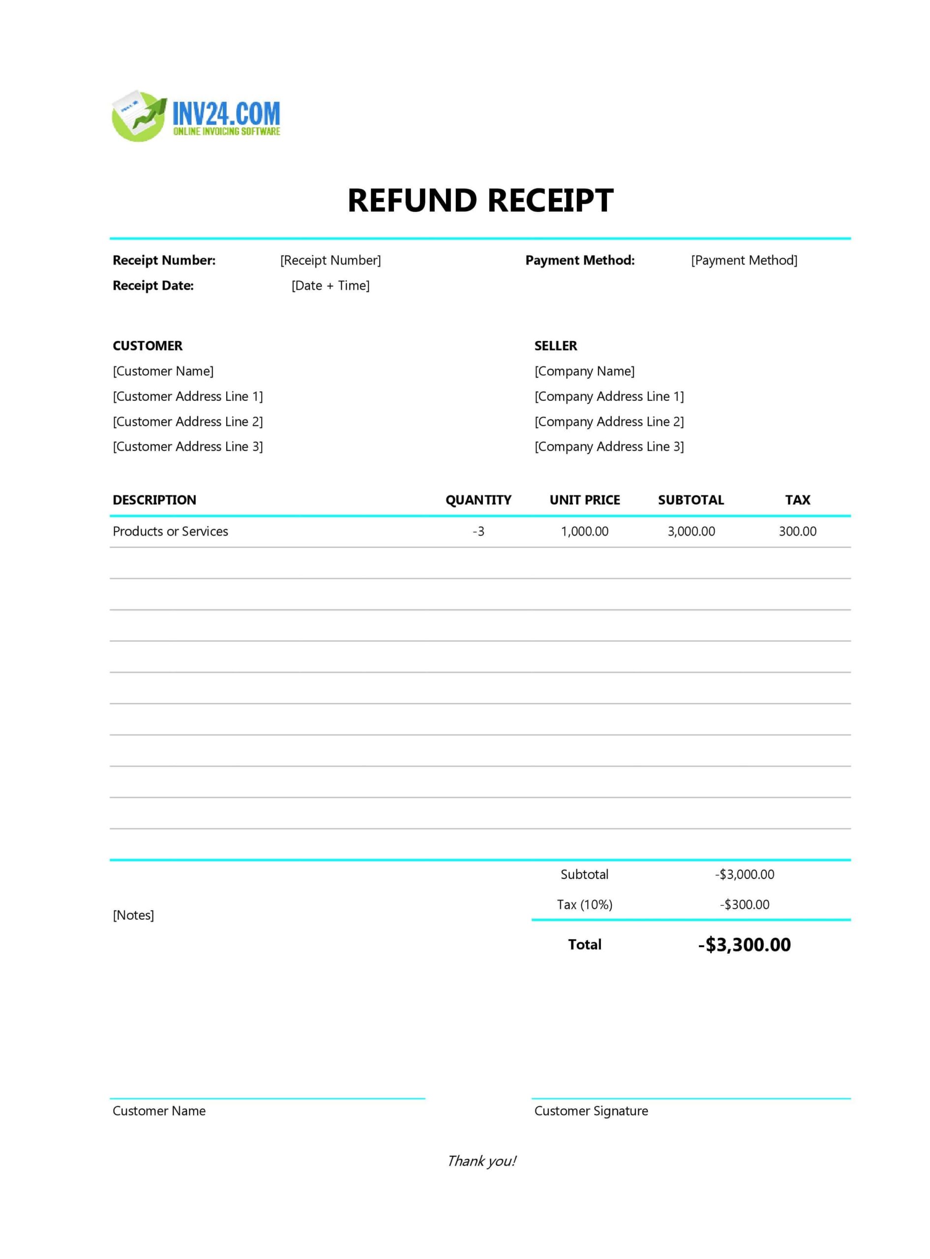Refund Receipt Template Excel Google Sheets 