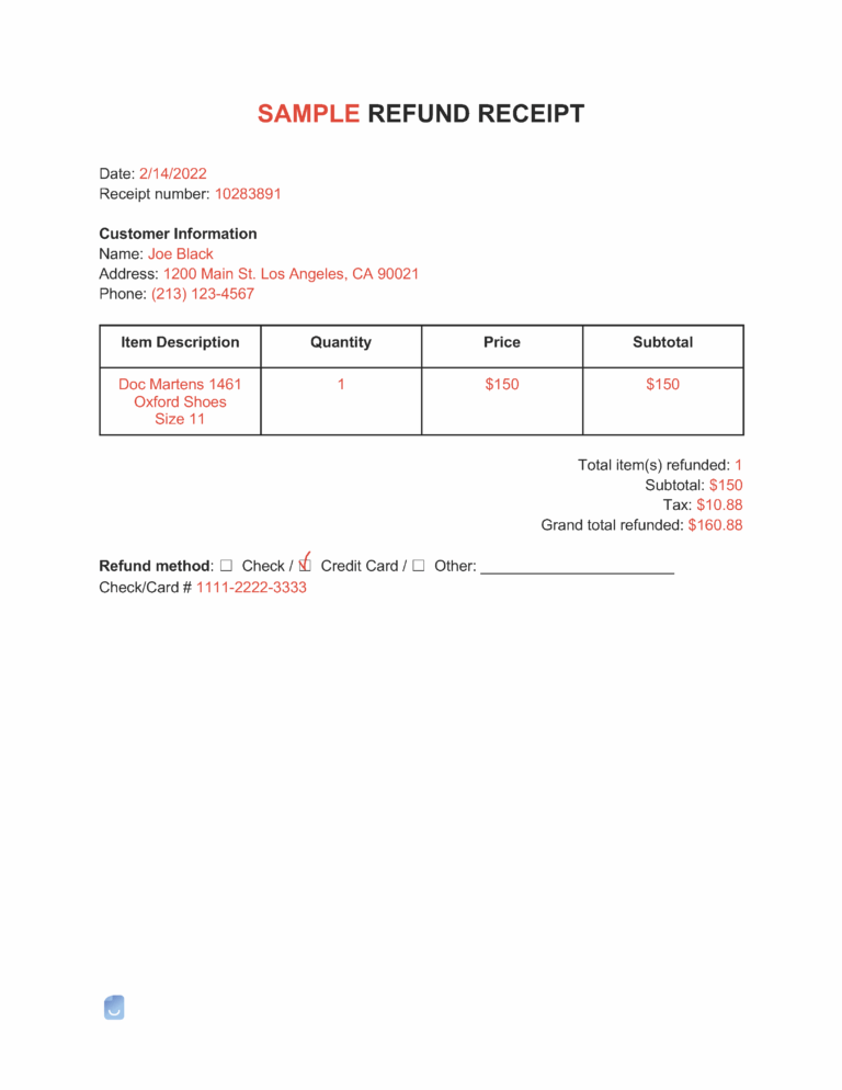 Refund Receipt Template Invoice Maker