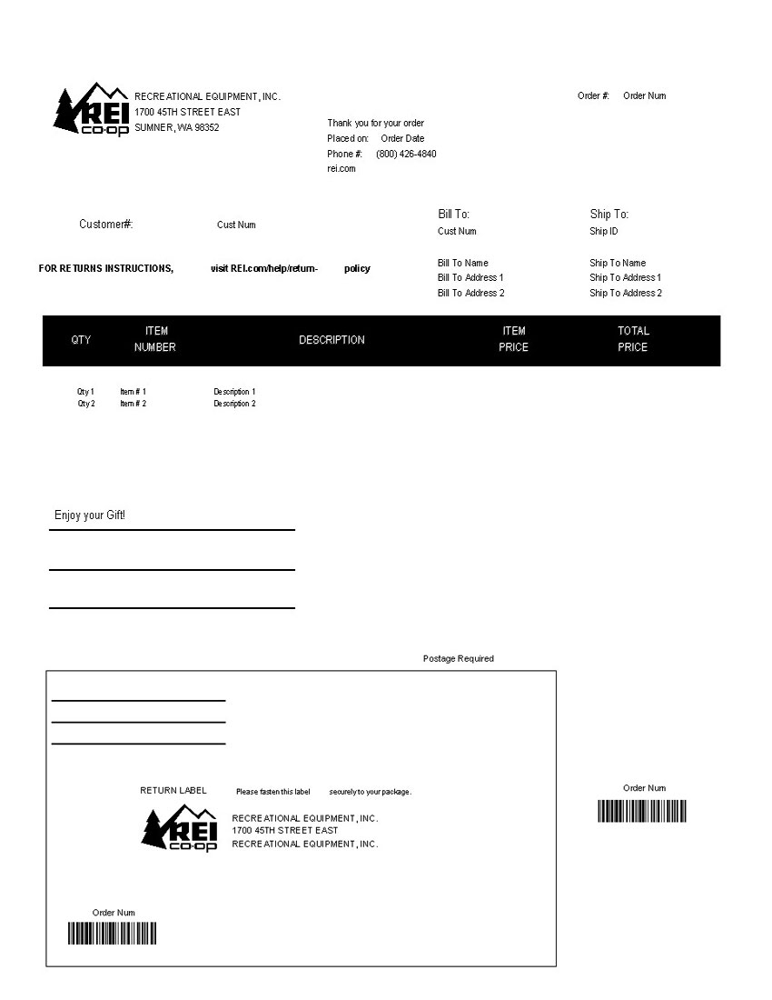 REI Packing Slip Template CYBRA