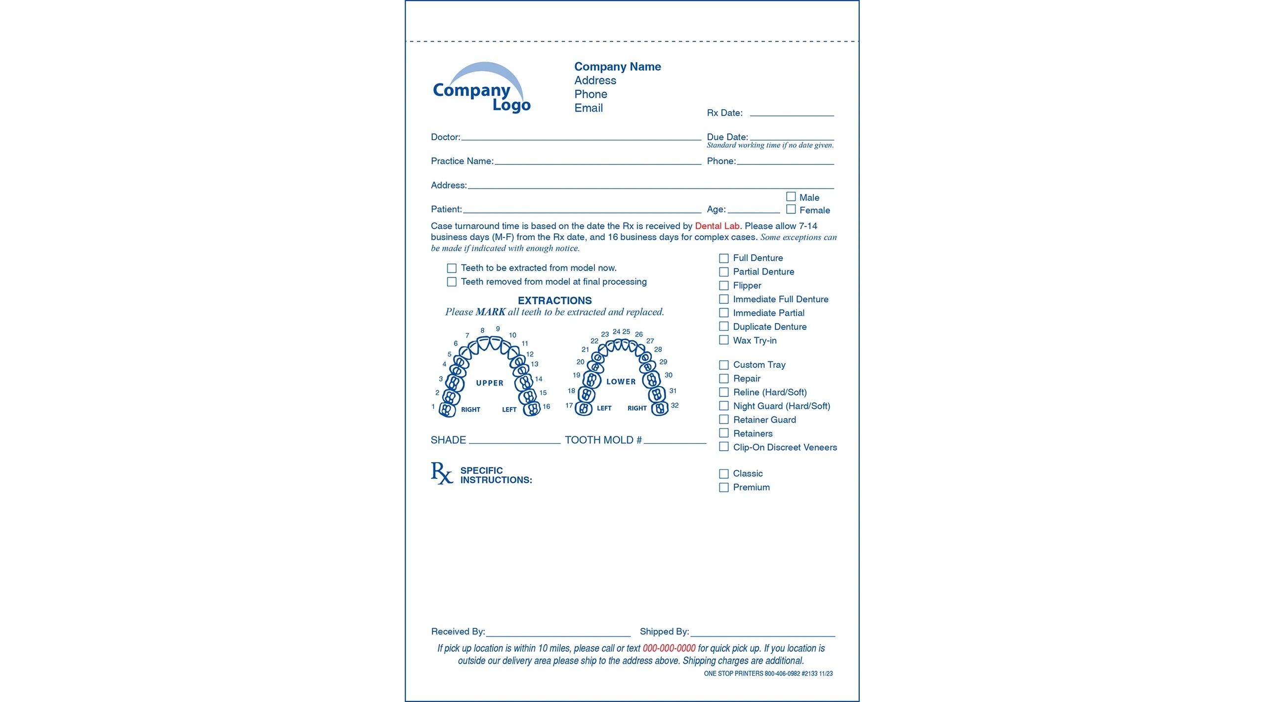 Removable Prosthetic Dental Lab Script