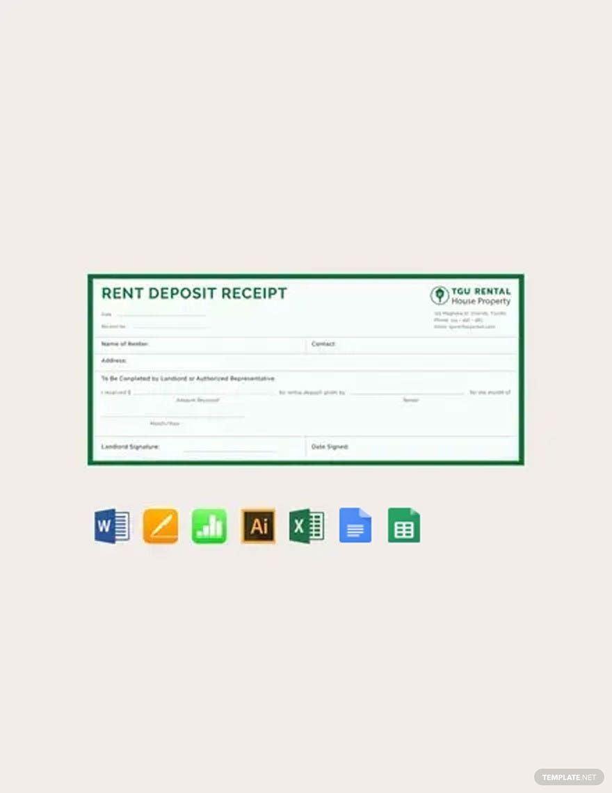 Rent Deposit Receipt Template In Google Docs Google Sheets Pages Word Apple Numbers Excel Illustrator Download Template