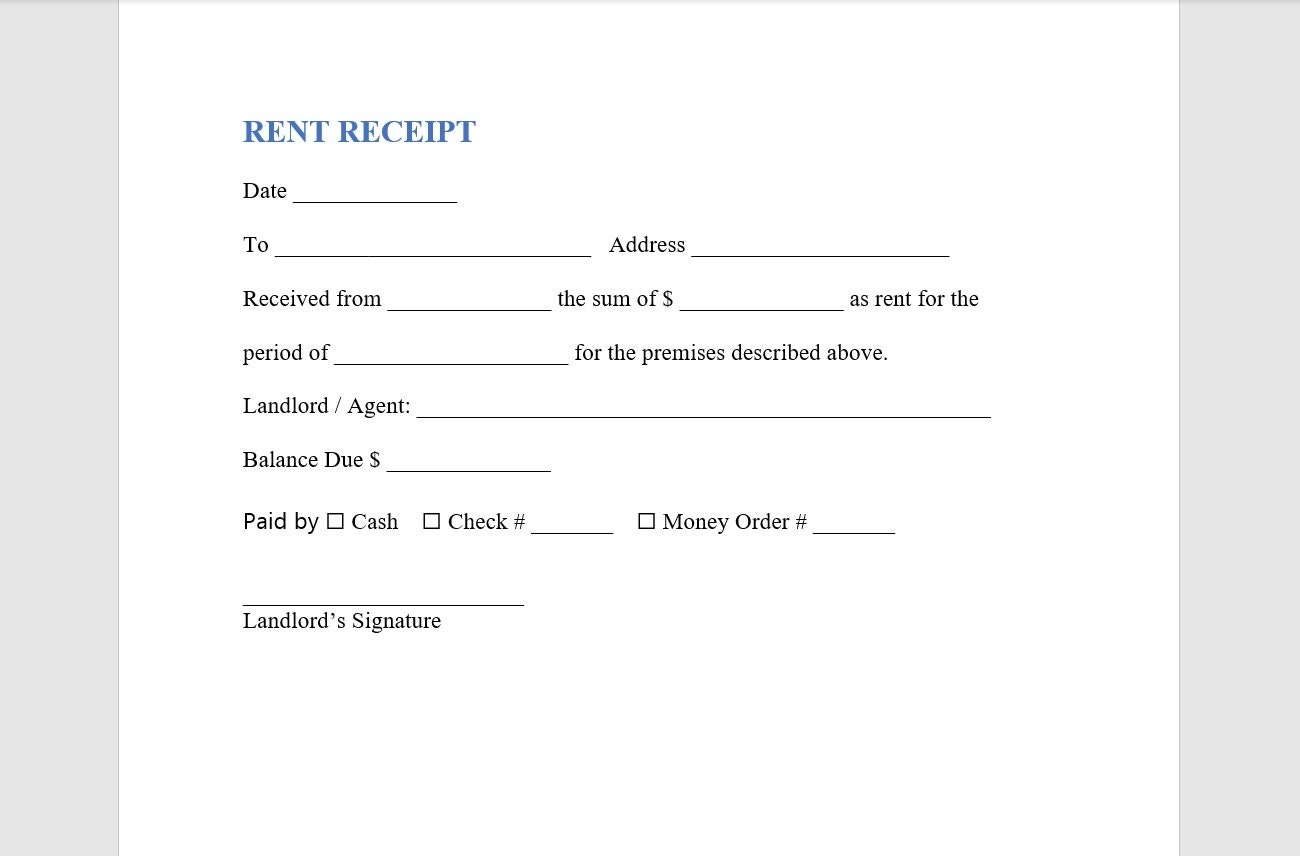 Rent Payment Slip Template