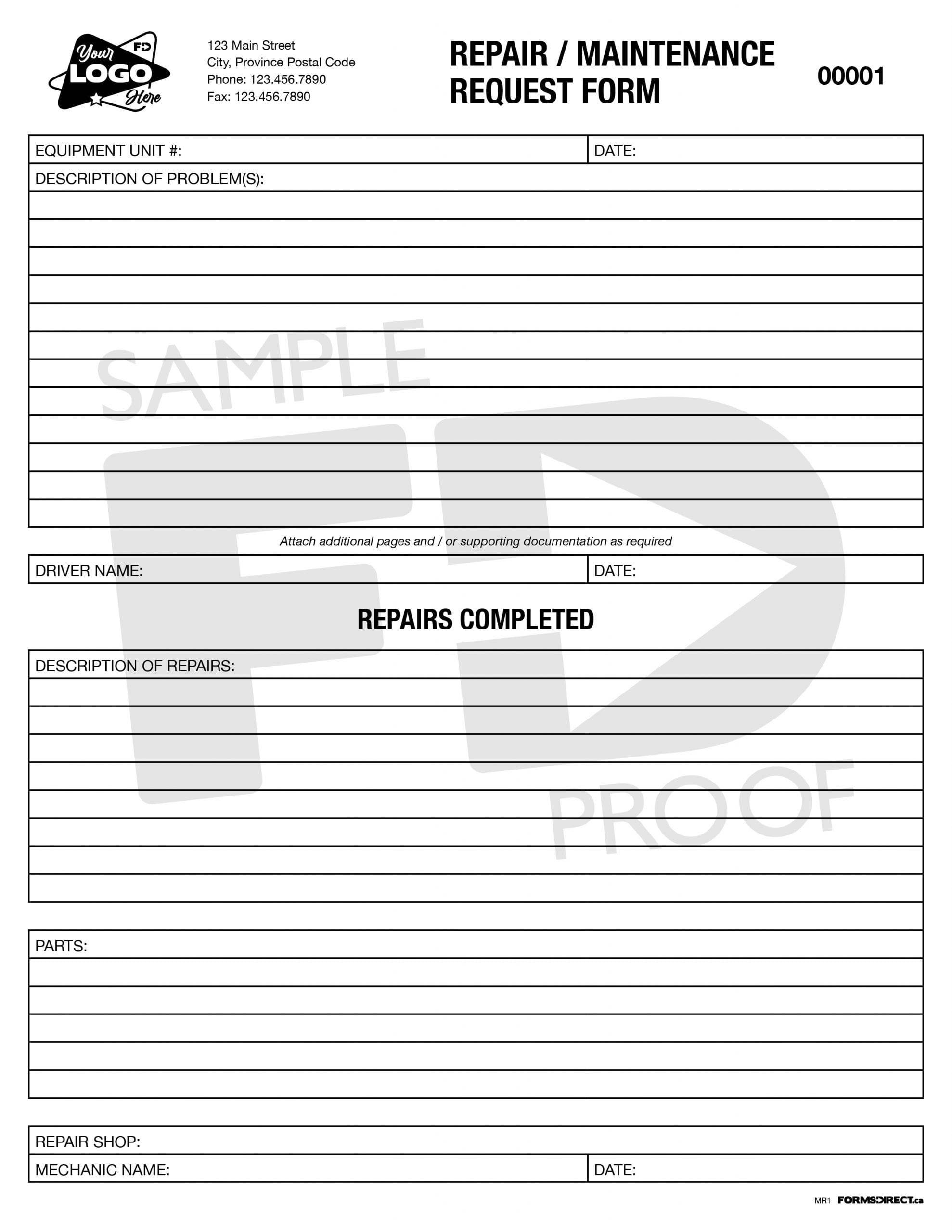 Repair Maintenance Request MR1 Form Template Forms Direct