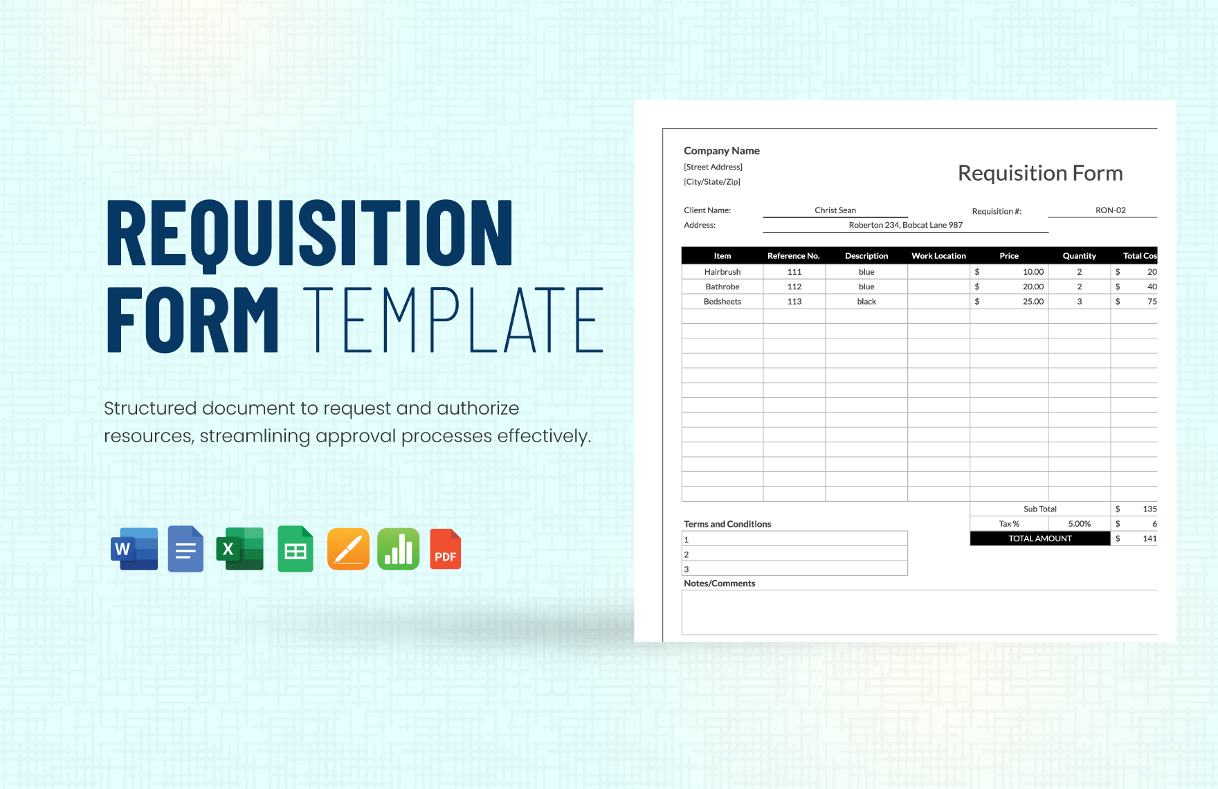 Requisition Form Template In Word PDF Pages Apple Numbers 
