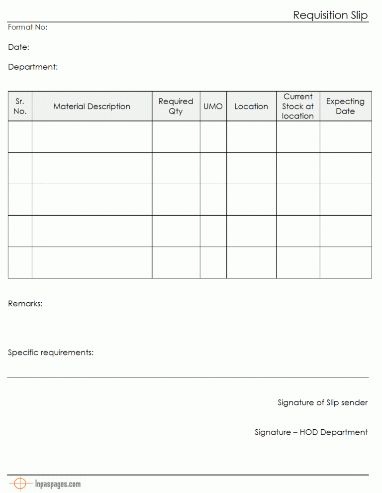Requisition Slip Excel PDF Sample