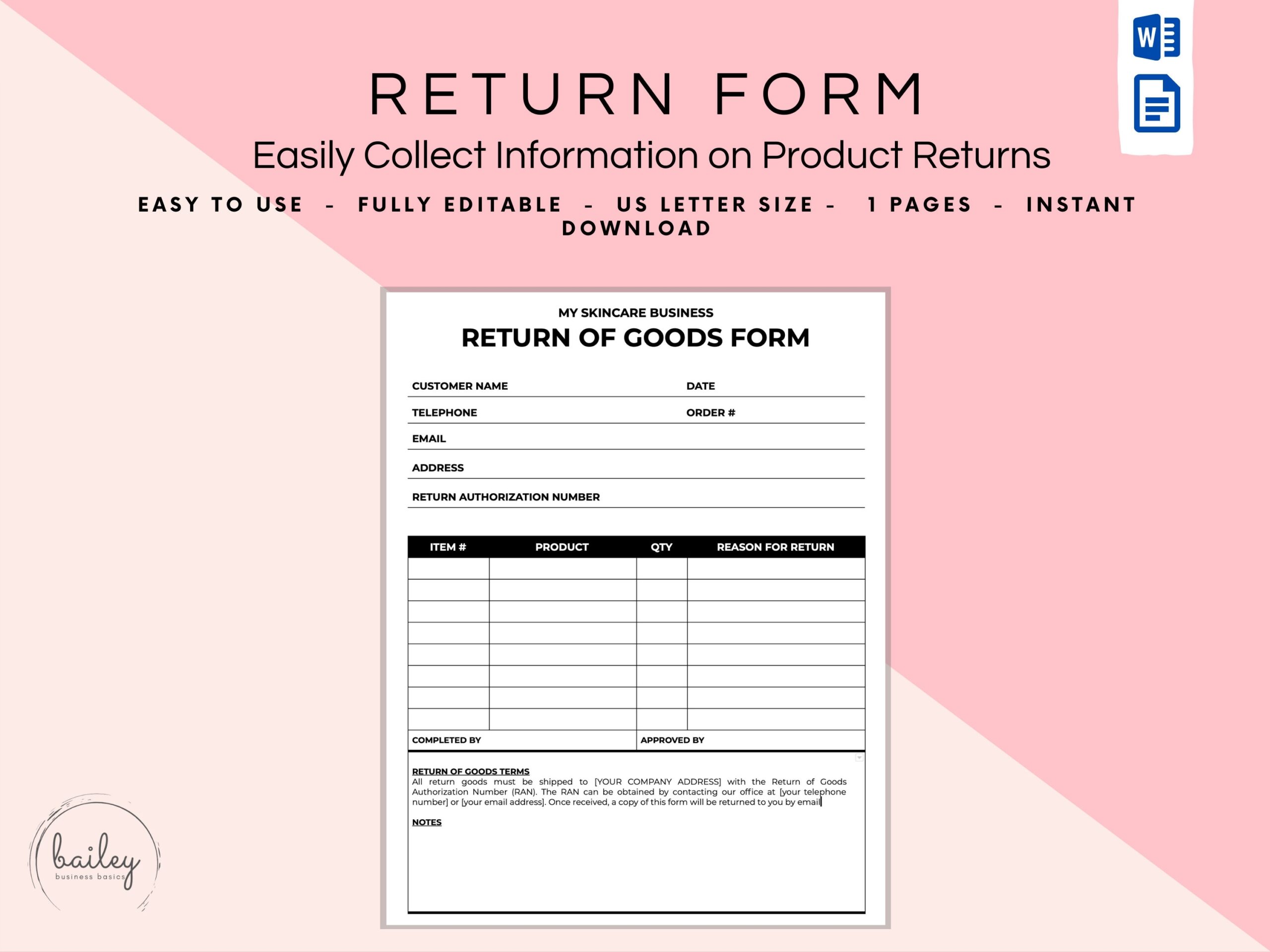Return Of Goods Form Return Form Merchandise Return Form