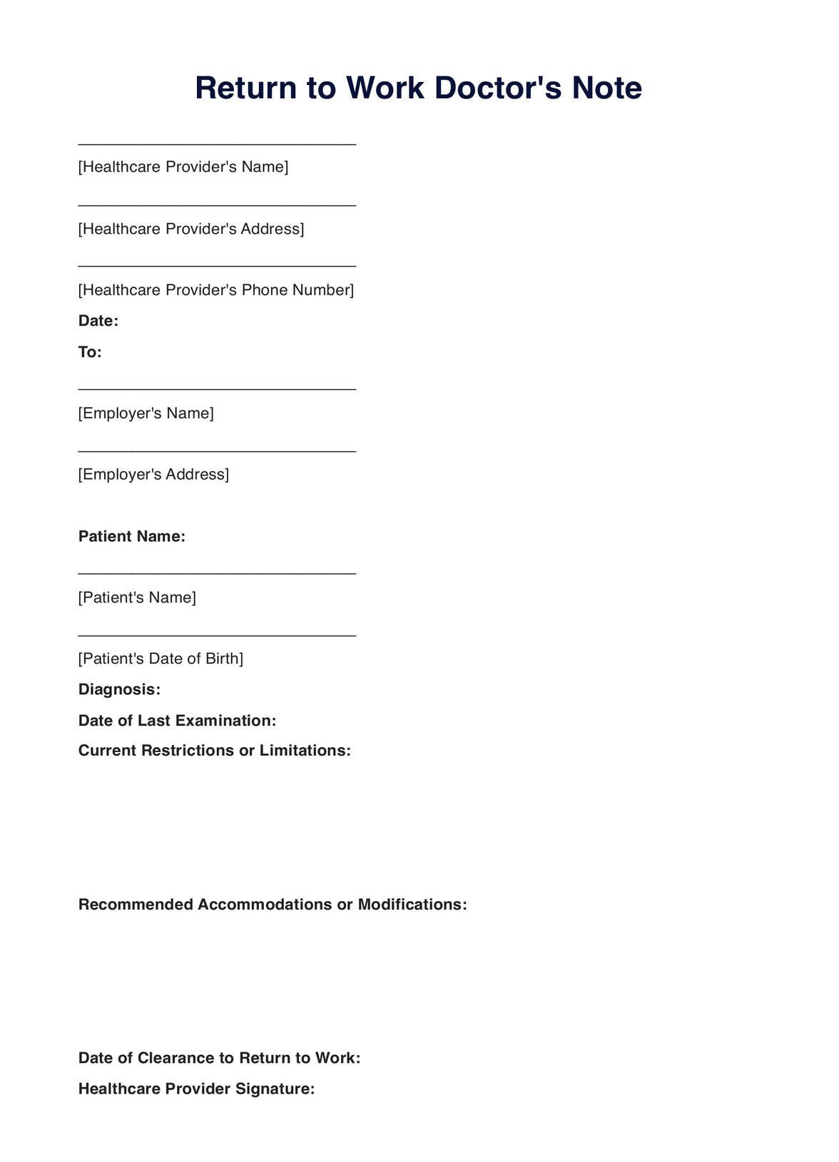 Return To Work Doctors Note Template U0026 Example Free PDF Download