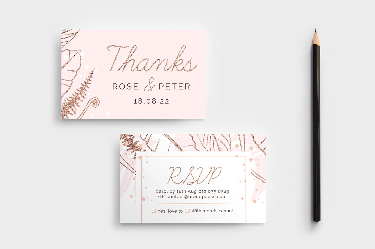 Rose Gold Wedding RSVP Card Template BrandPacks