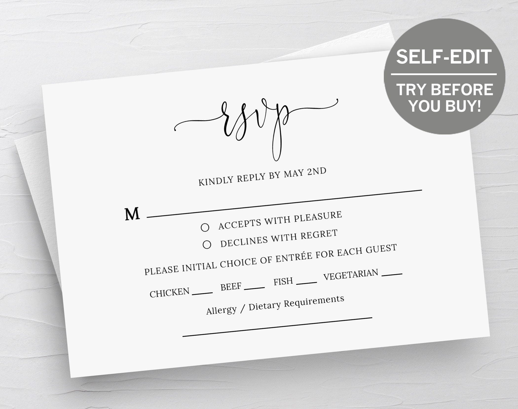 RSVP Card Template Wedding RSVP Cards Response Cards RSVP Template Instant Download Wedding Printable Templett Editable Minimalist Etsy