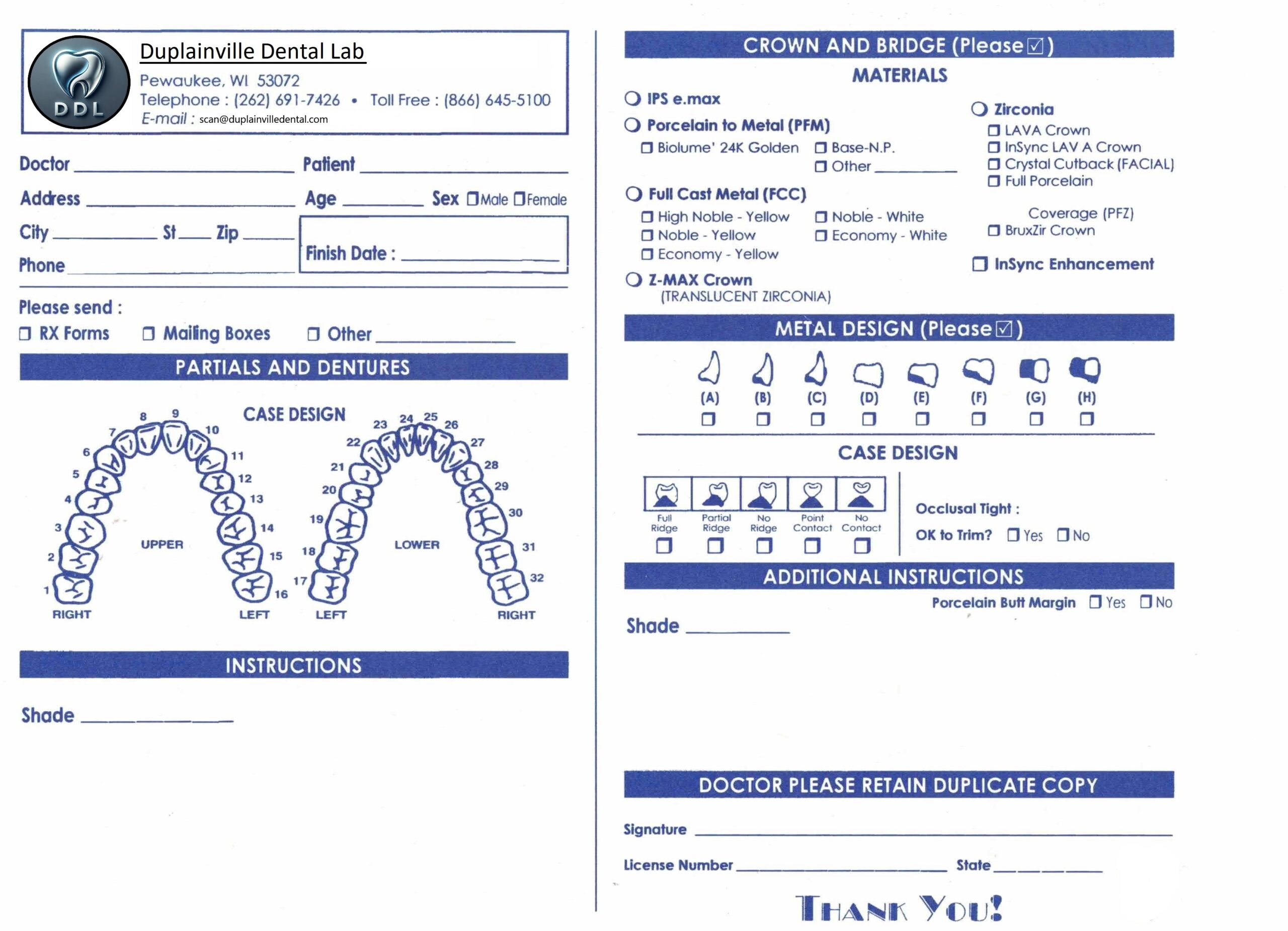 Printable Dental Lab Slip Templates