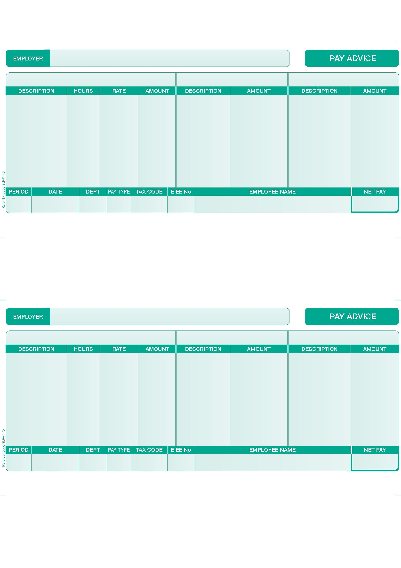 SAGE COMPATIBLE PAYSLIP SLPAY1G 2 PAYSLIPS PER