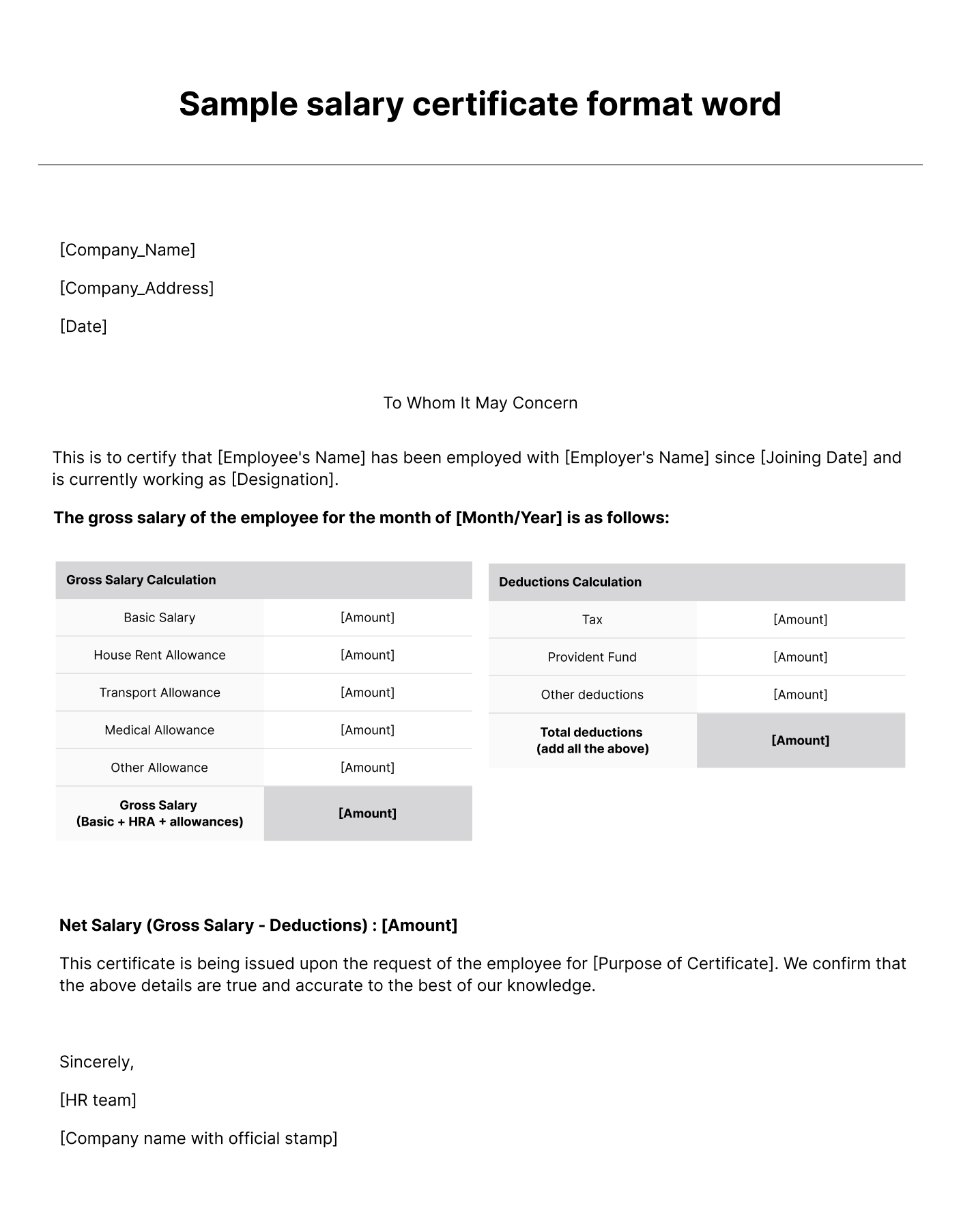 Salary Certificate Template In UAE 2025