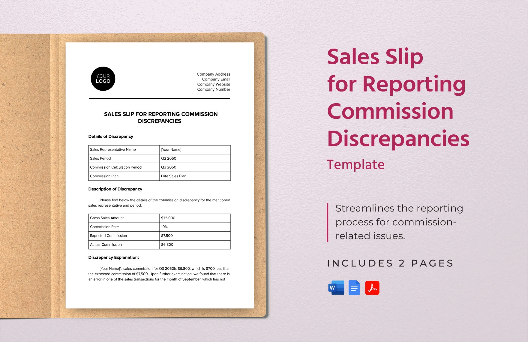 Sales Commission Slip Template In Word PDF Google Docs Download Template