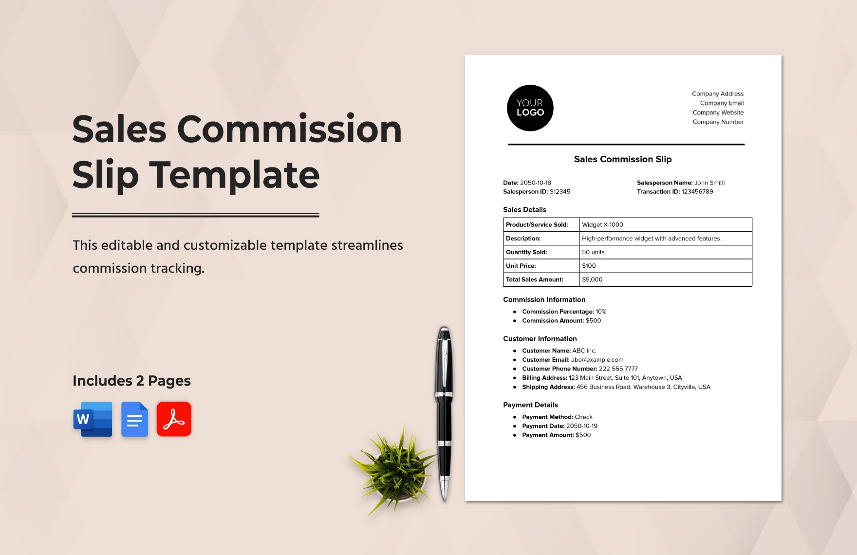 Sales Commission Slip Template In Word PDF Google Docs Download Template