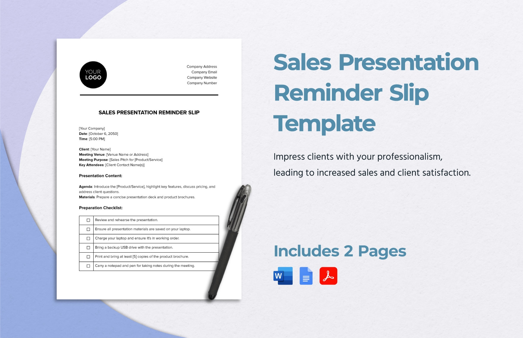 Sales Presentation Reminder Slip Template In PDF Word Google Docs Download Template