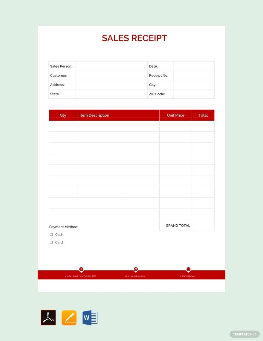 Sales Receipt Template In Word Pages PDF Download Template