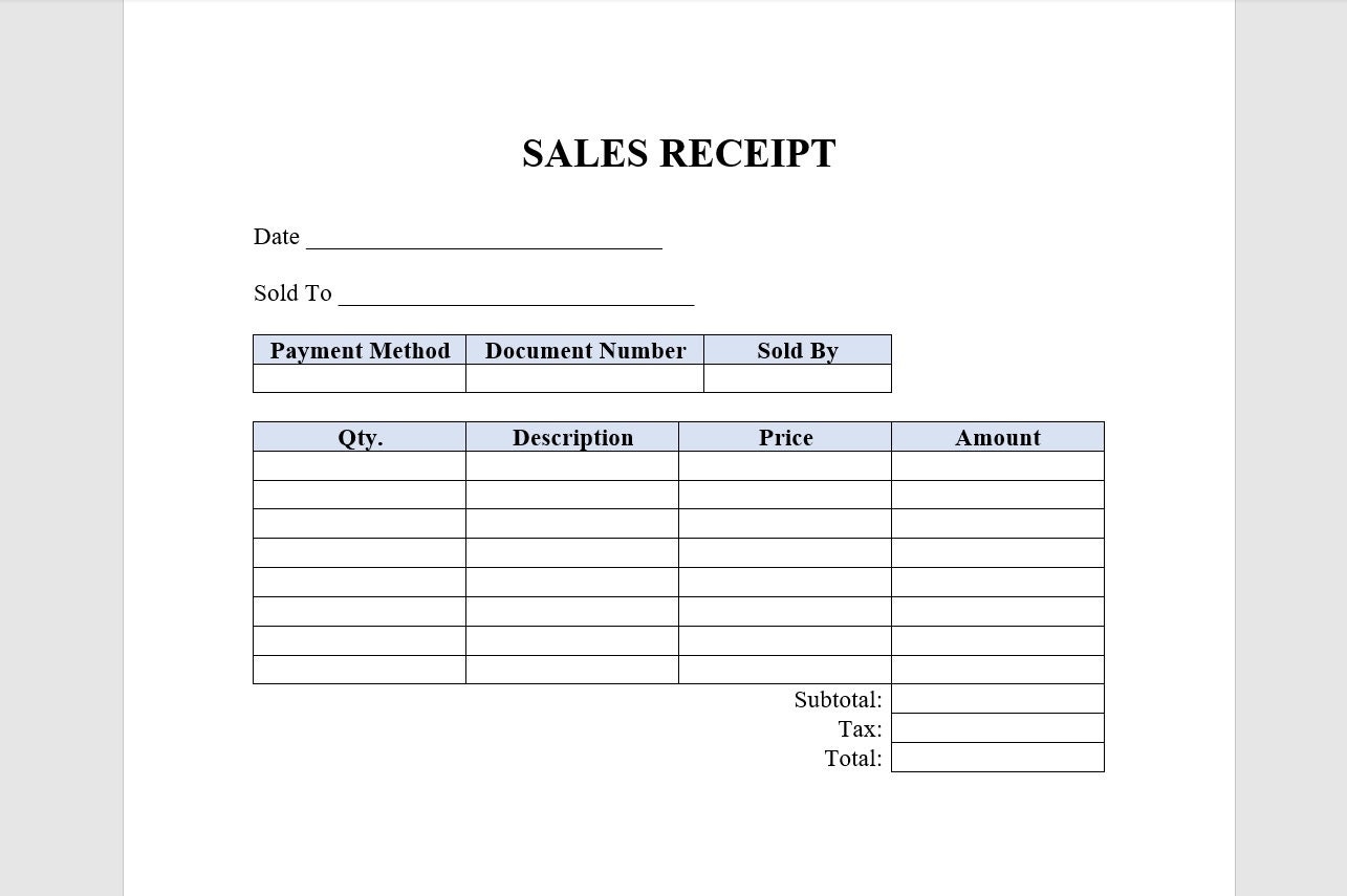 Sales Receipt Template Sales Receipt Receipt Template Word Template Simple Template Word Template Etsy