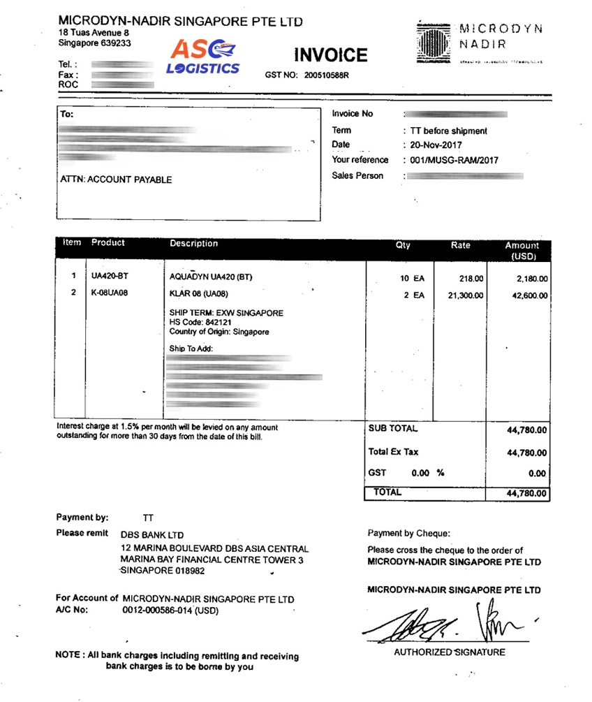 SAMPLE INVOICE PACKING LIST