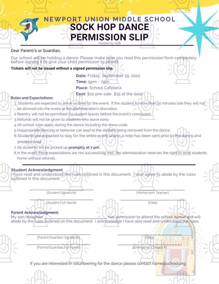 School Dance Permission Slip Form Editable Template Translated 