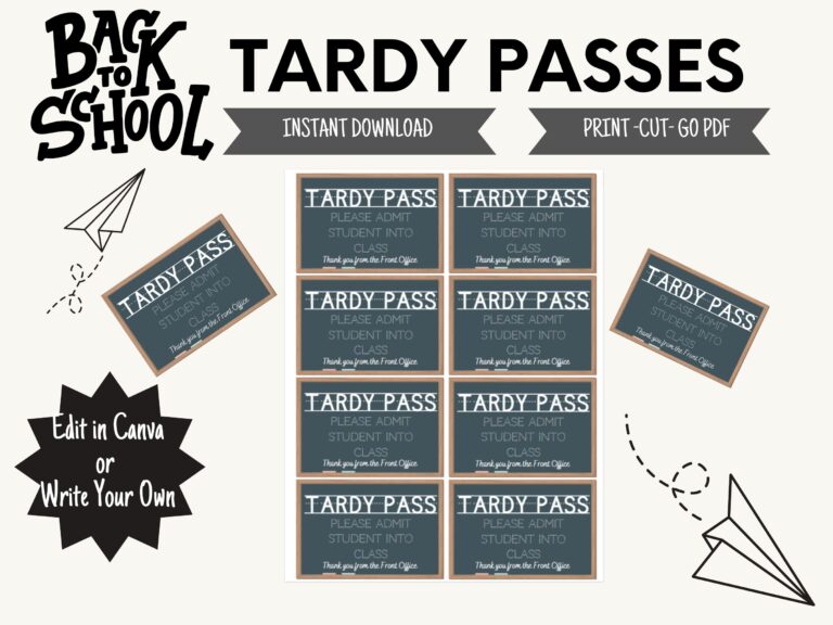 School Tardy Pass Printable Instant Download Late Pass Template Editable Tardy Pass Template Digital Download Etsy