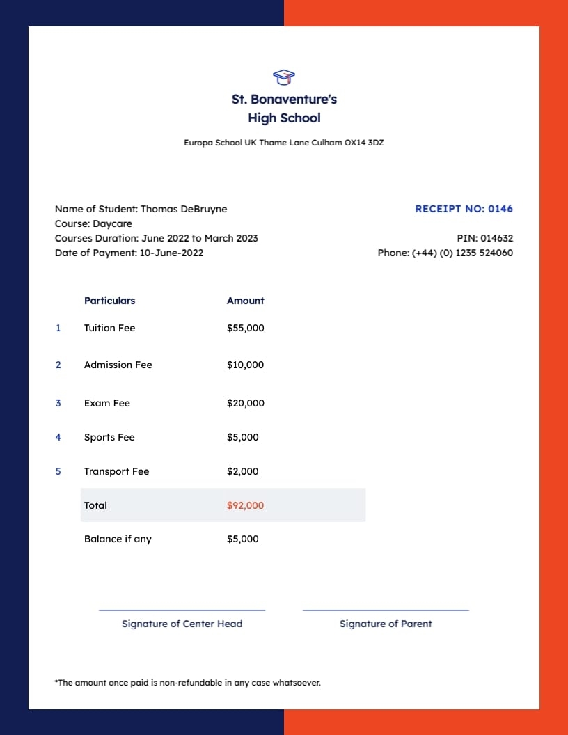 Fee Slip Template