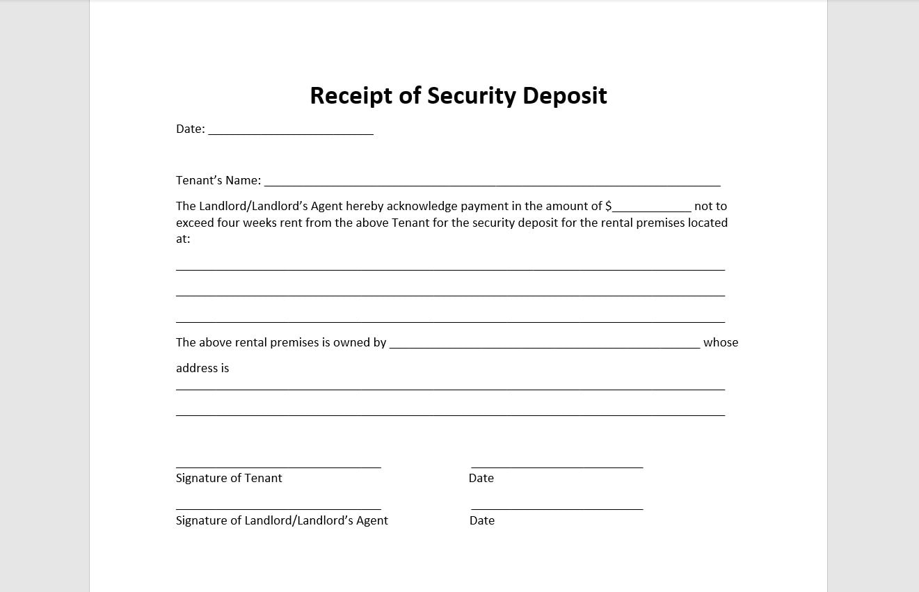 Rent Deposit Slip Template