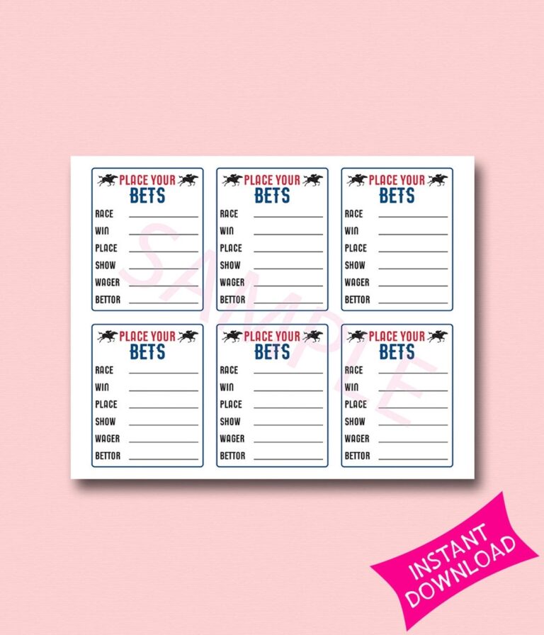 Set Of 6 Horse Race Bet Card Printable Betting Slip Place Your Bets Digital File Belmont Party Bettor Download Pool Etsy