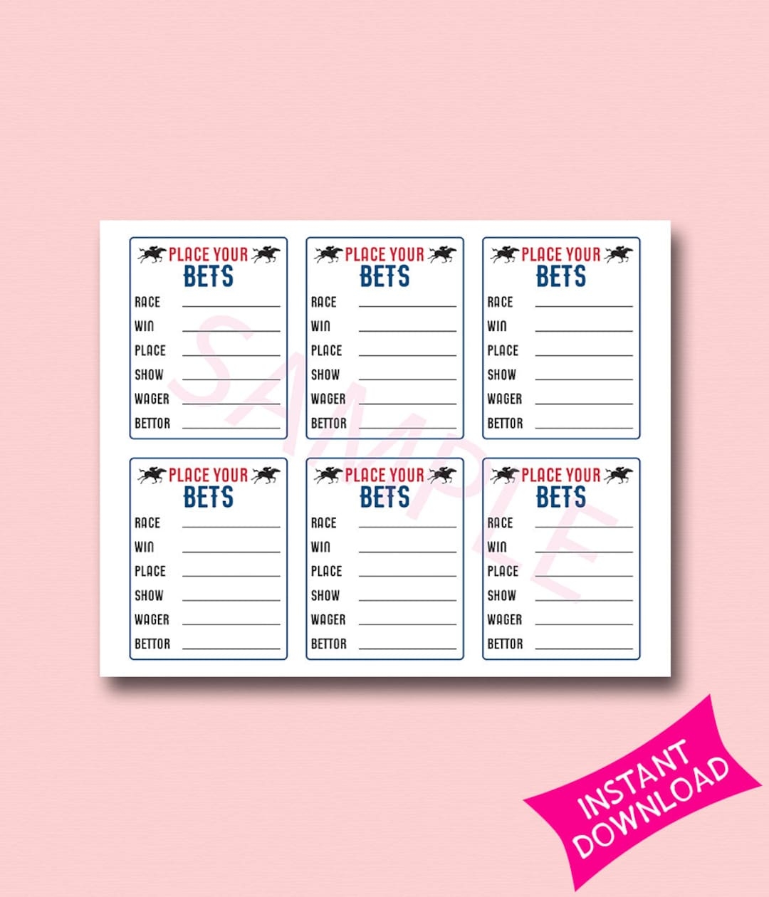Set Of 6 Horse Race Bet Card Printable Betting Slip Place Your Bets Digital File Belmont Party Bettor Download Pool Etsy UK