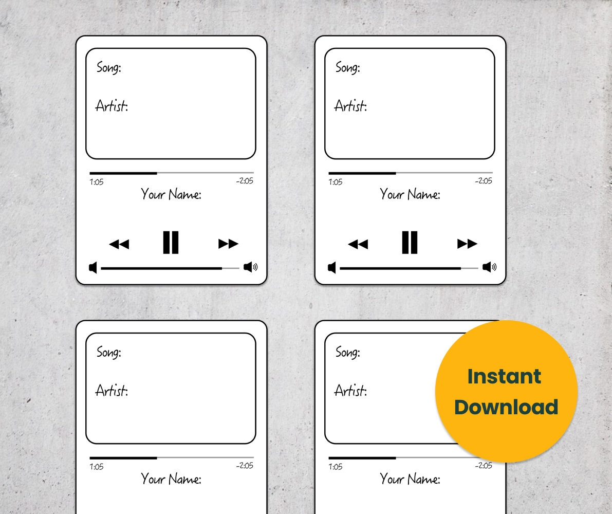 Sheet Of 12 Karaoke DJ Song Request Cards Music Player Instant PDF Digital File