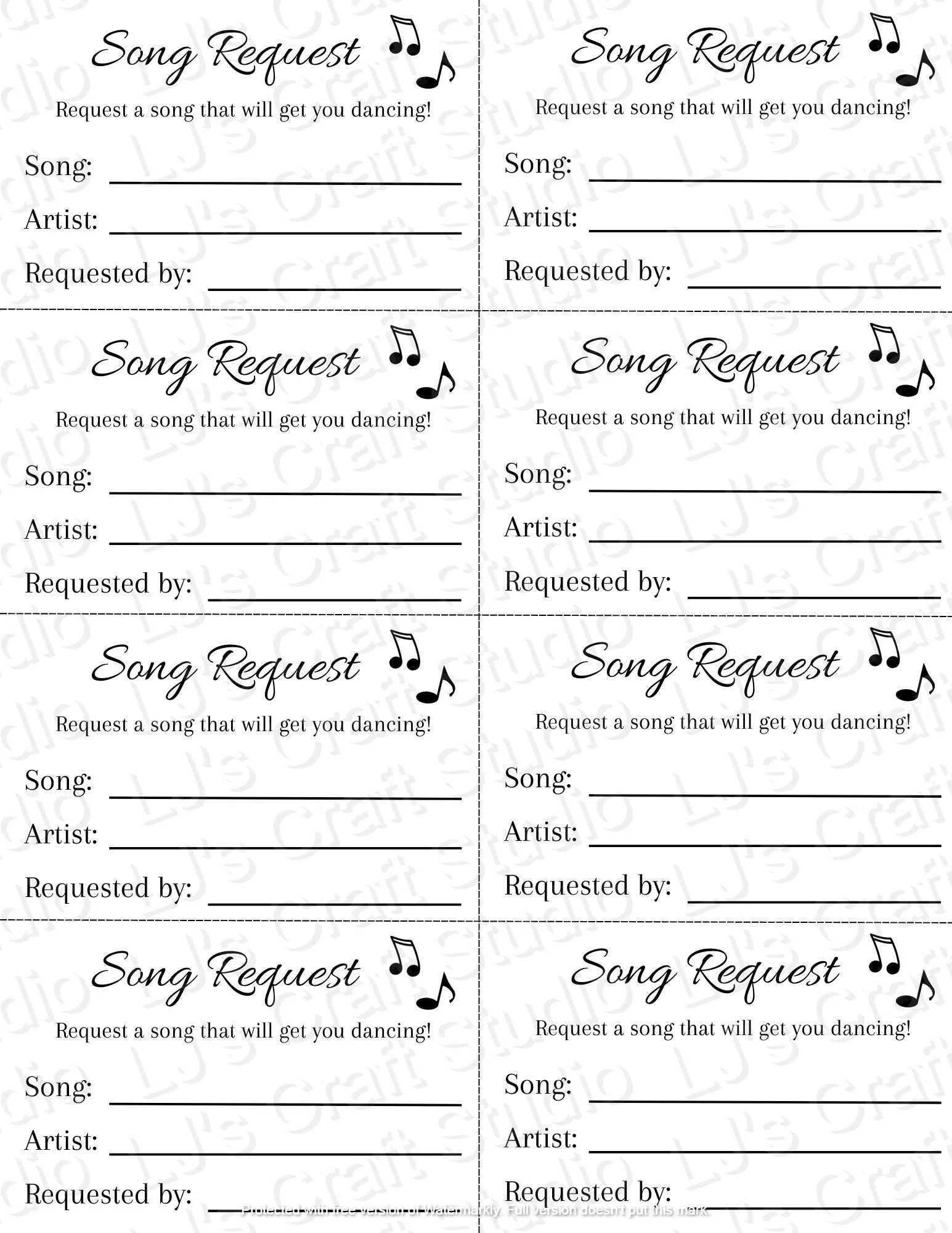 Karaoke Slip Template
