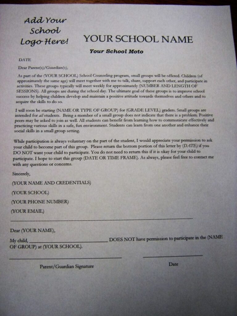 Small Group Counseling Small Group Counseling Permission Form