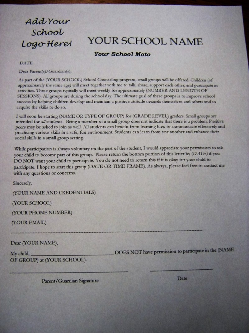 Small Group Counseling Small Group Counseling Permission Form