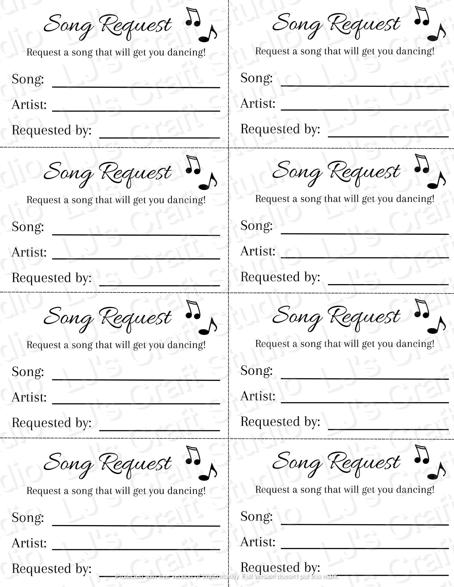 Song Request Print Out
