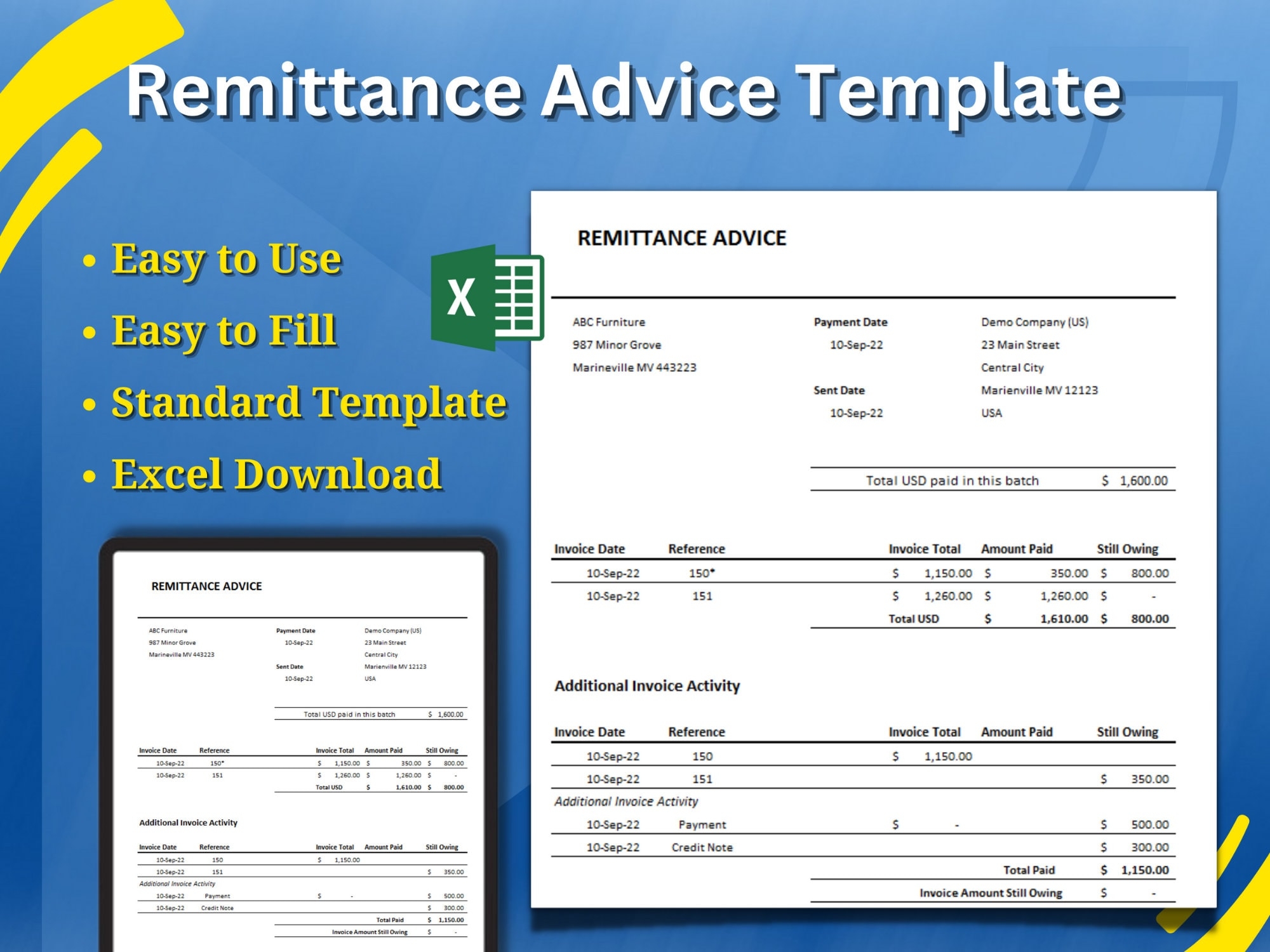 Standard Remittance Template Excel Download Reusable Template Etsy Norway