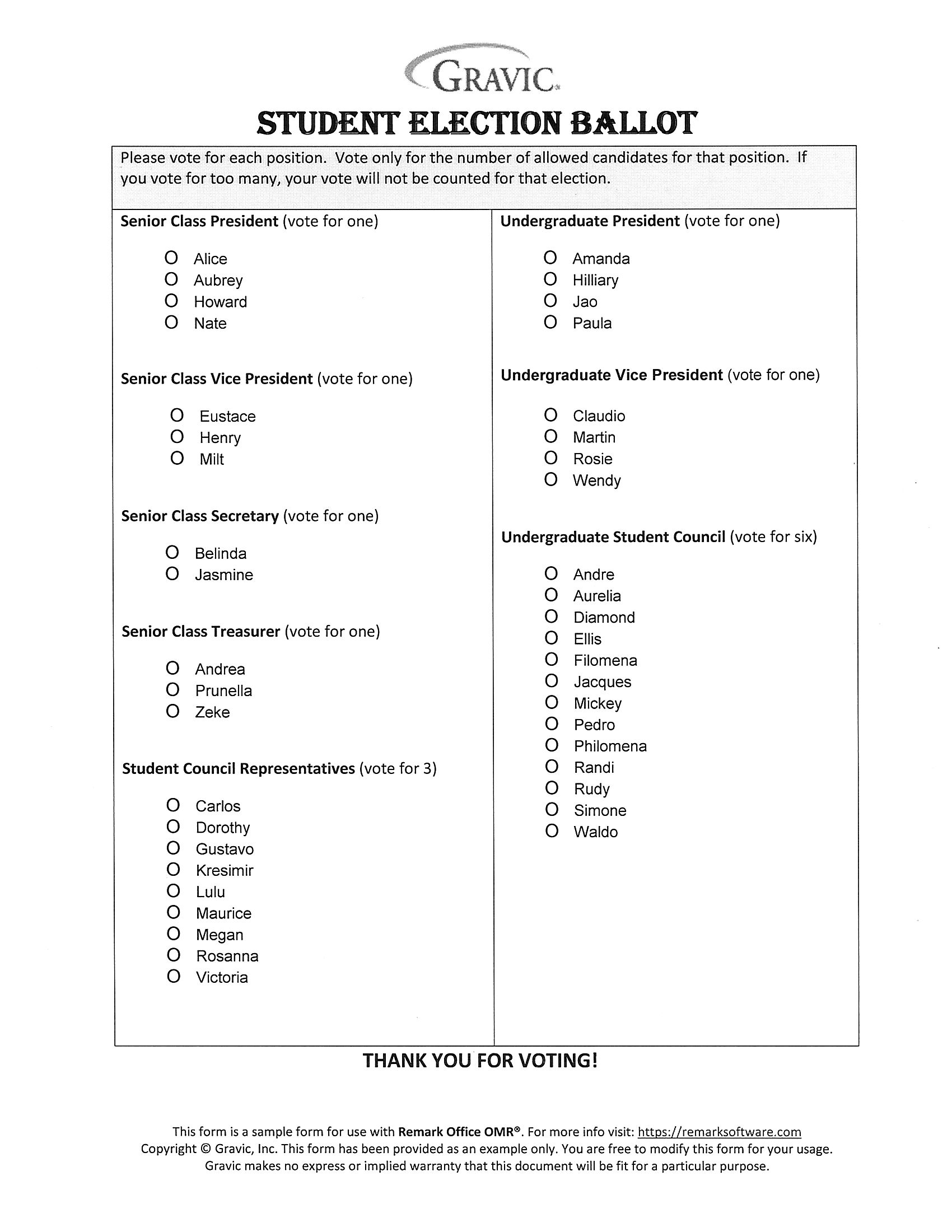 Printable Voting Slip Template