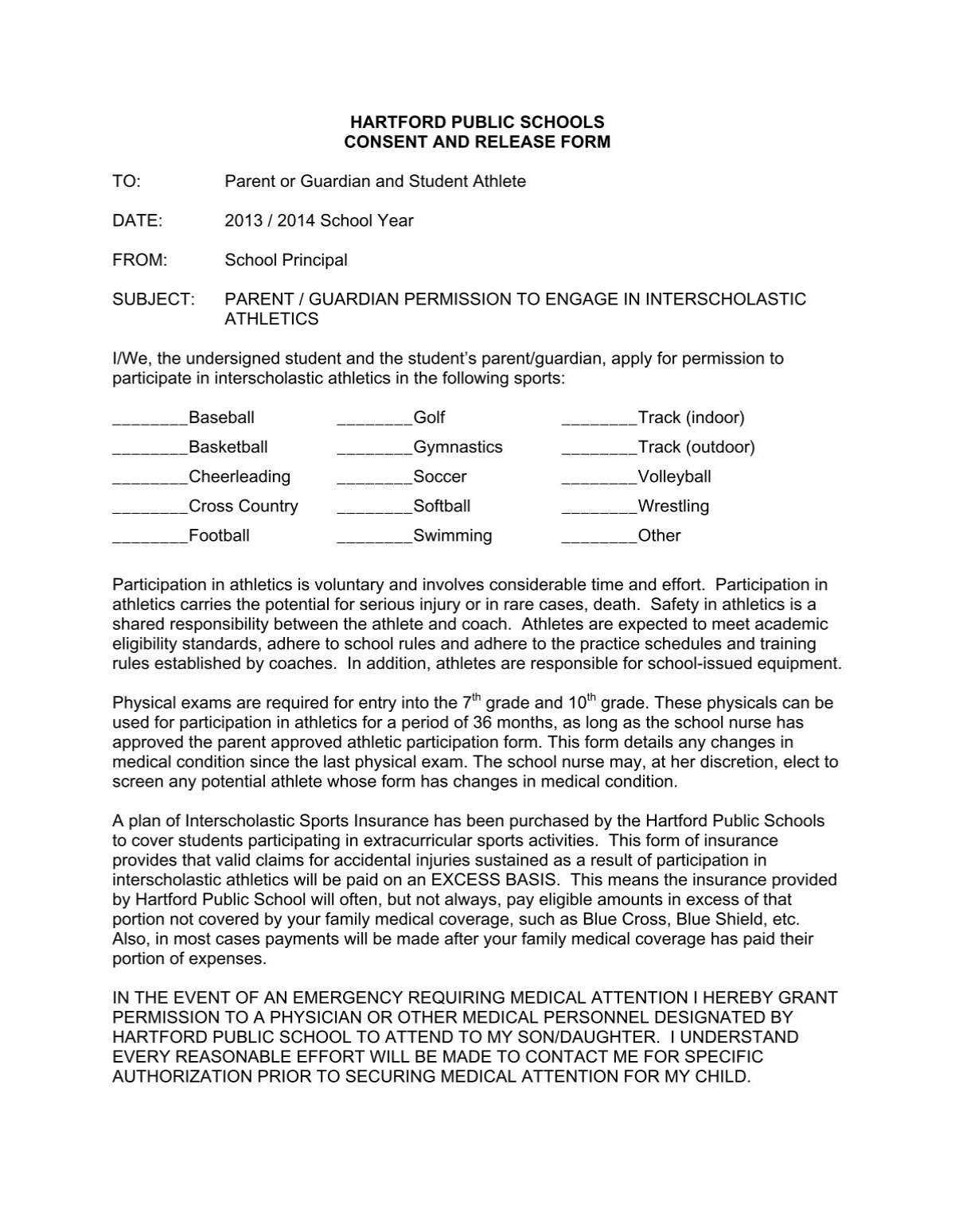 Student Permission Form 13 14 The Sport And Medical Sciences 