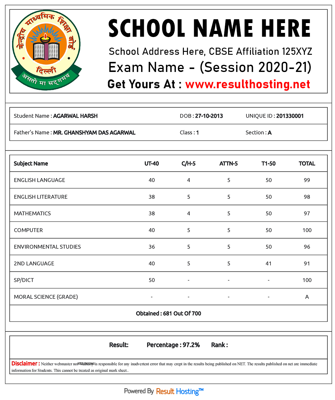 Student Result Management System Templates