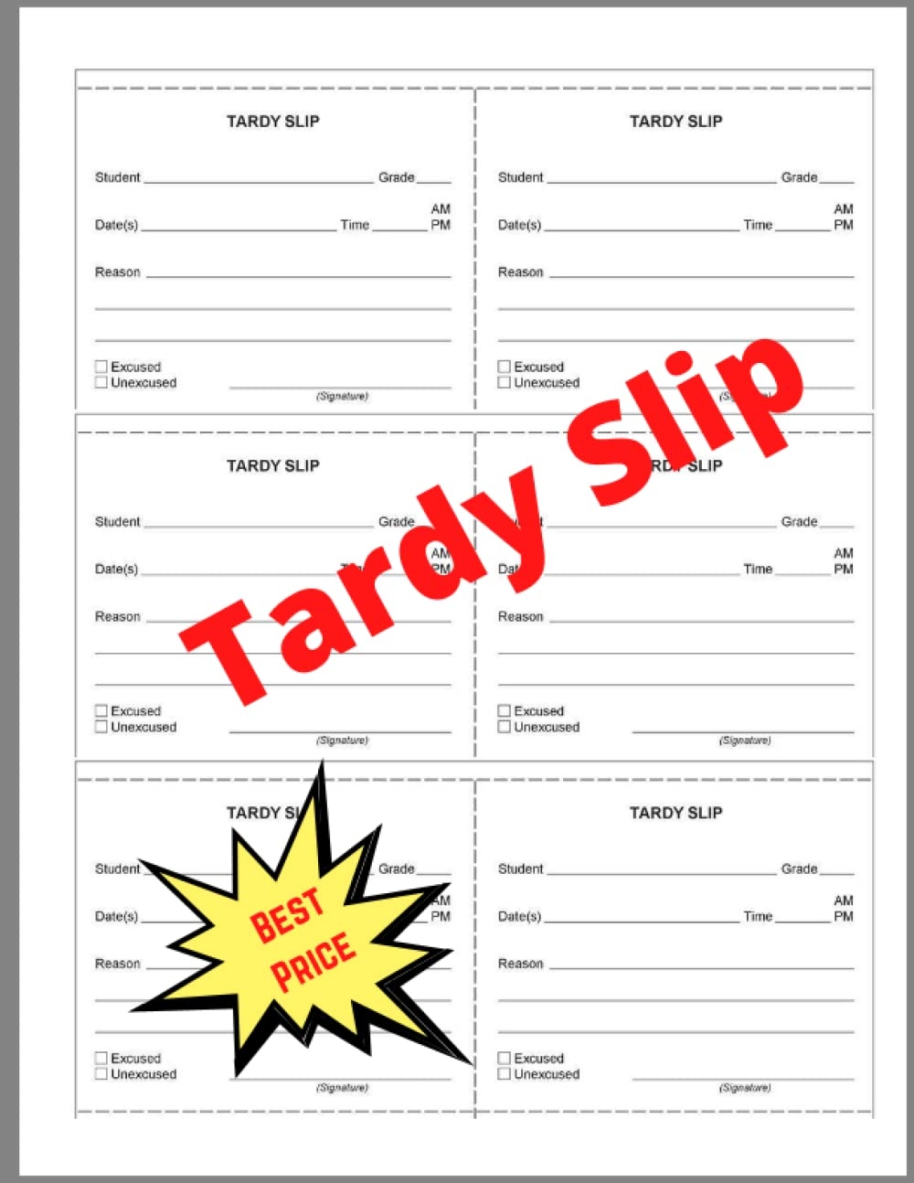 Tardy Slip Booklet To School Excuse Pad Stationery For School