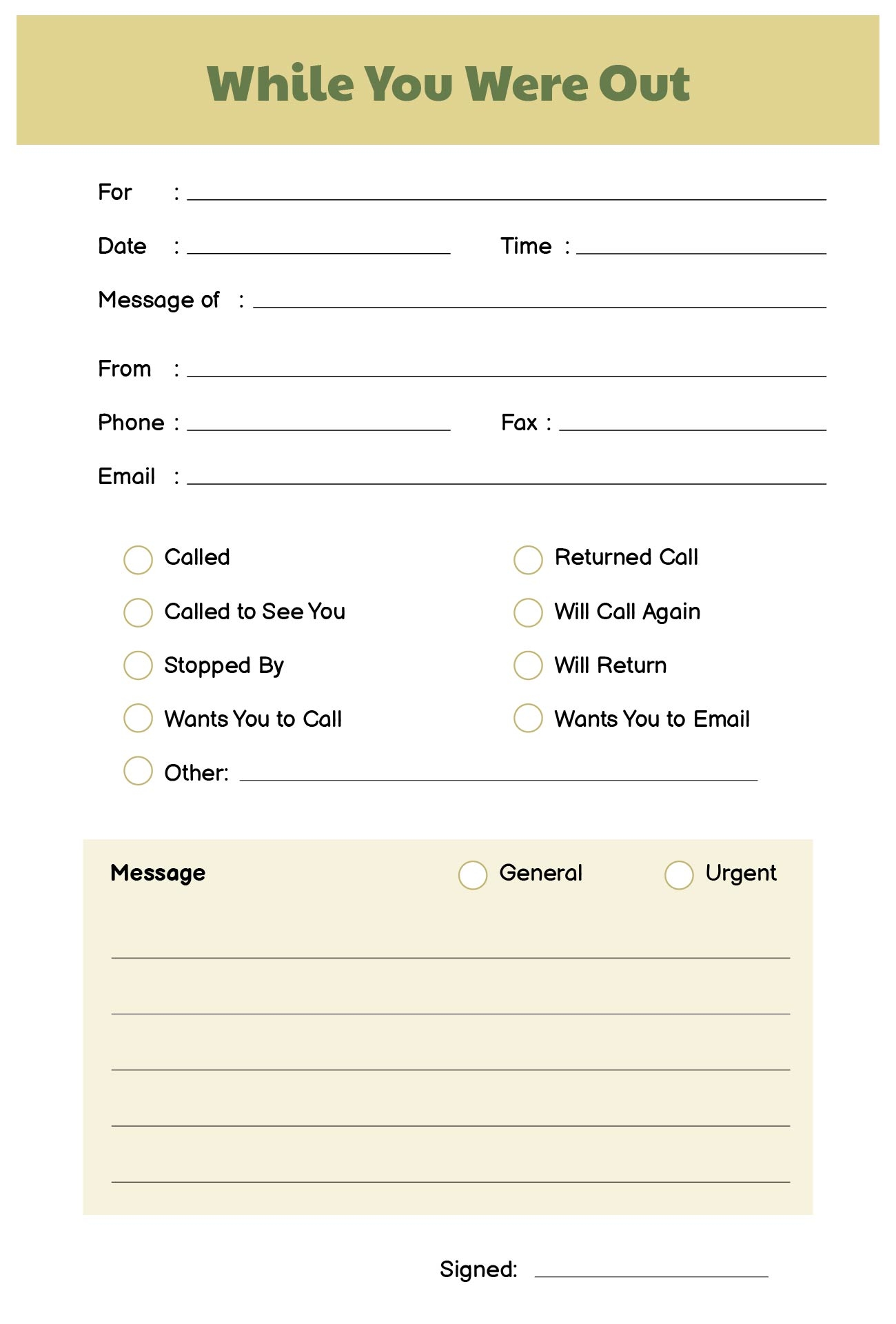 Message Slip Template