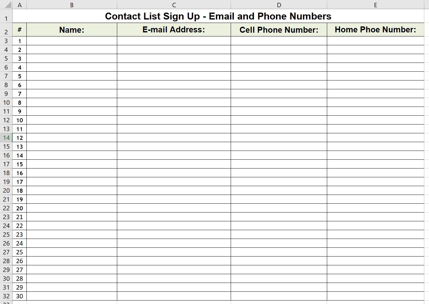 The Admin Helper Download Free Print Phone And Email Contact Sign Up List Template Excel PDF Format 