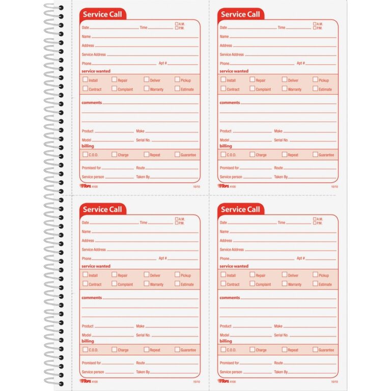 TOPS Service Call 2 part Spiral Message Slip Book