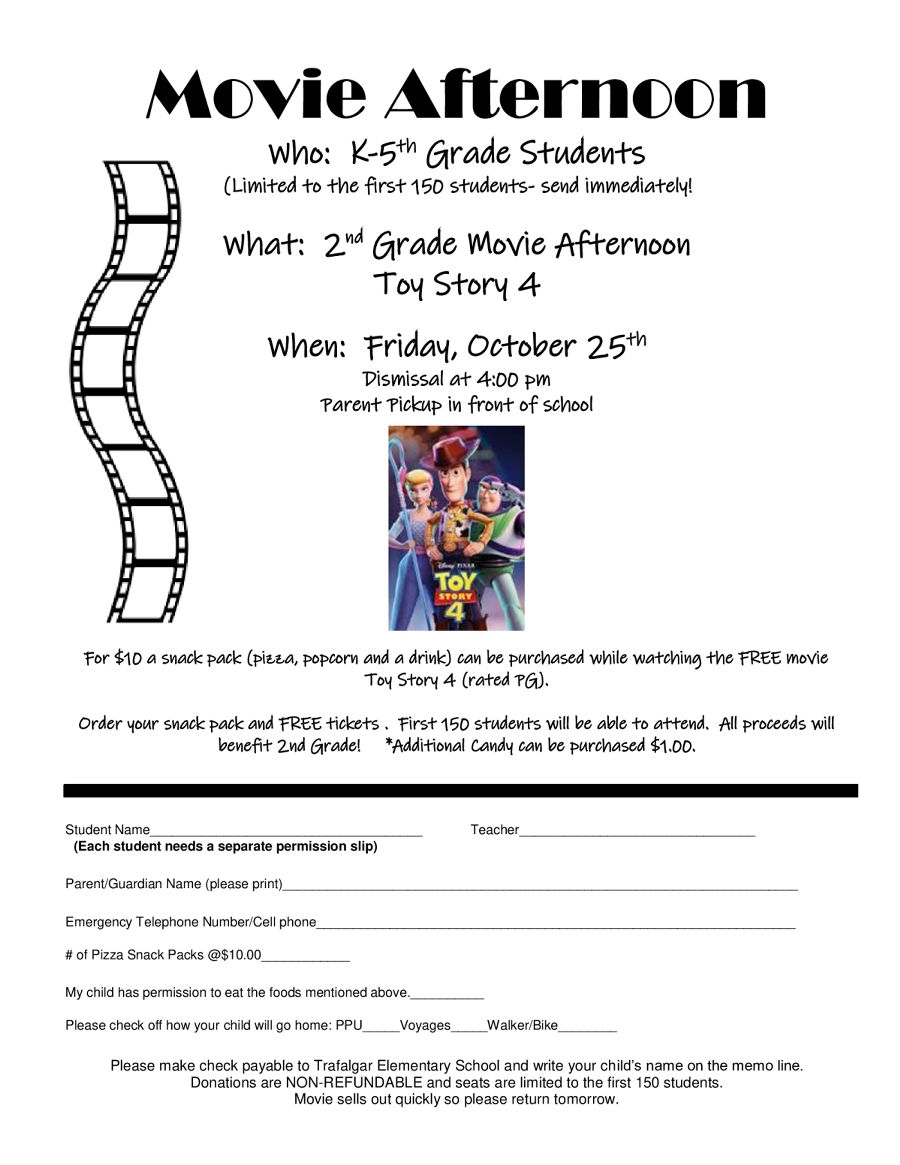 Elementary School Movie Permission Slip Template
