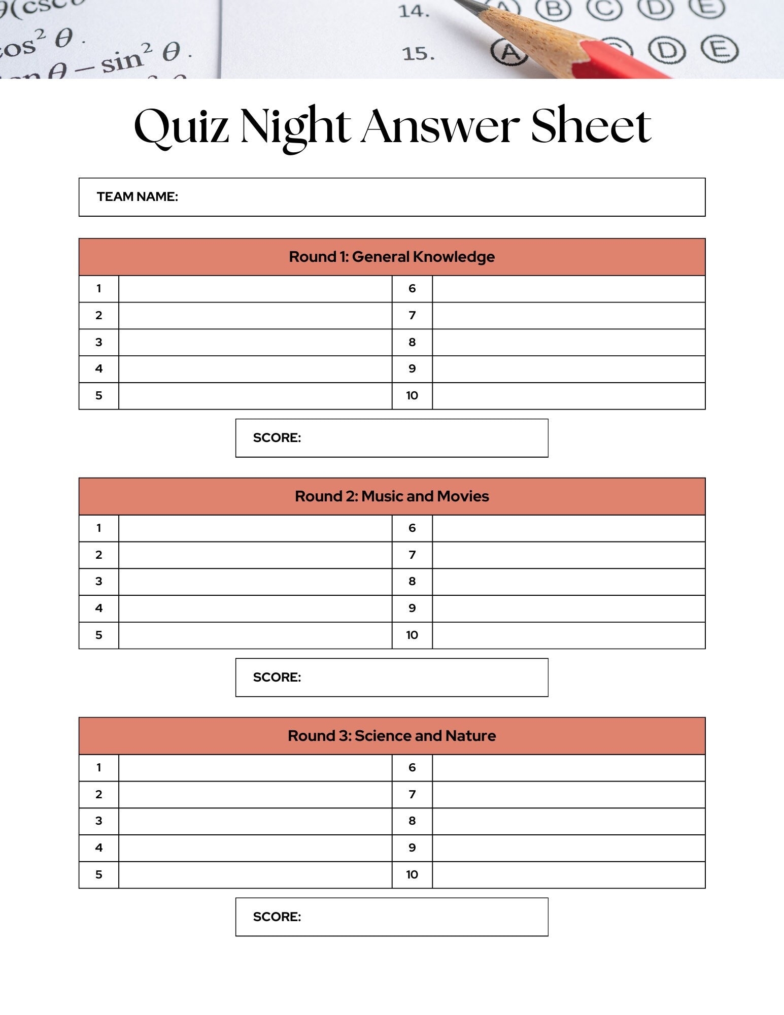 Trivia Answer Sheets Printable Quiz Sheets For Game Nights Fun 