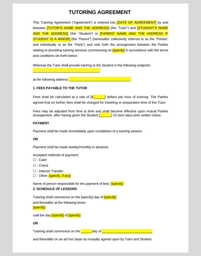 Tutor Contract Printable Private Tutoring Contract Template Teacher Tutoring Form Editable In On Canva And Word Etsy