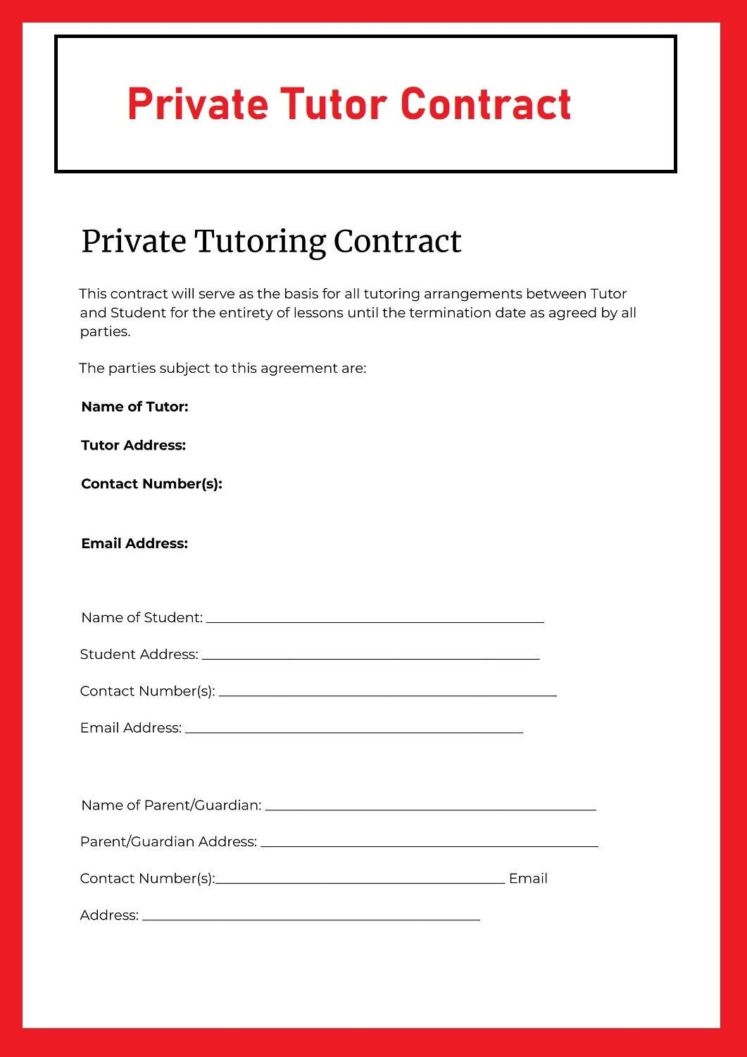 Permission Slip Template For Tutoring