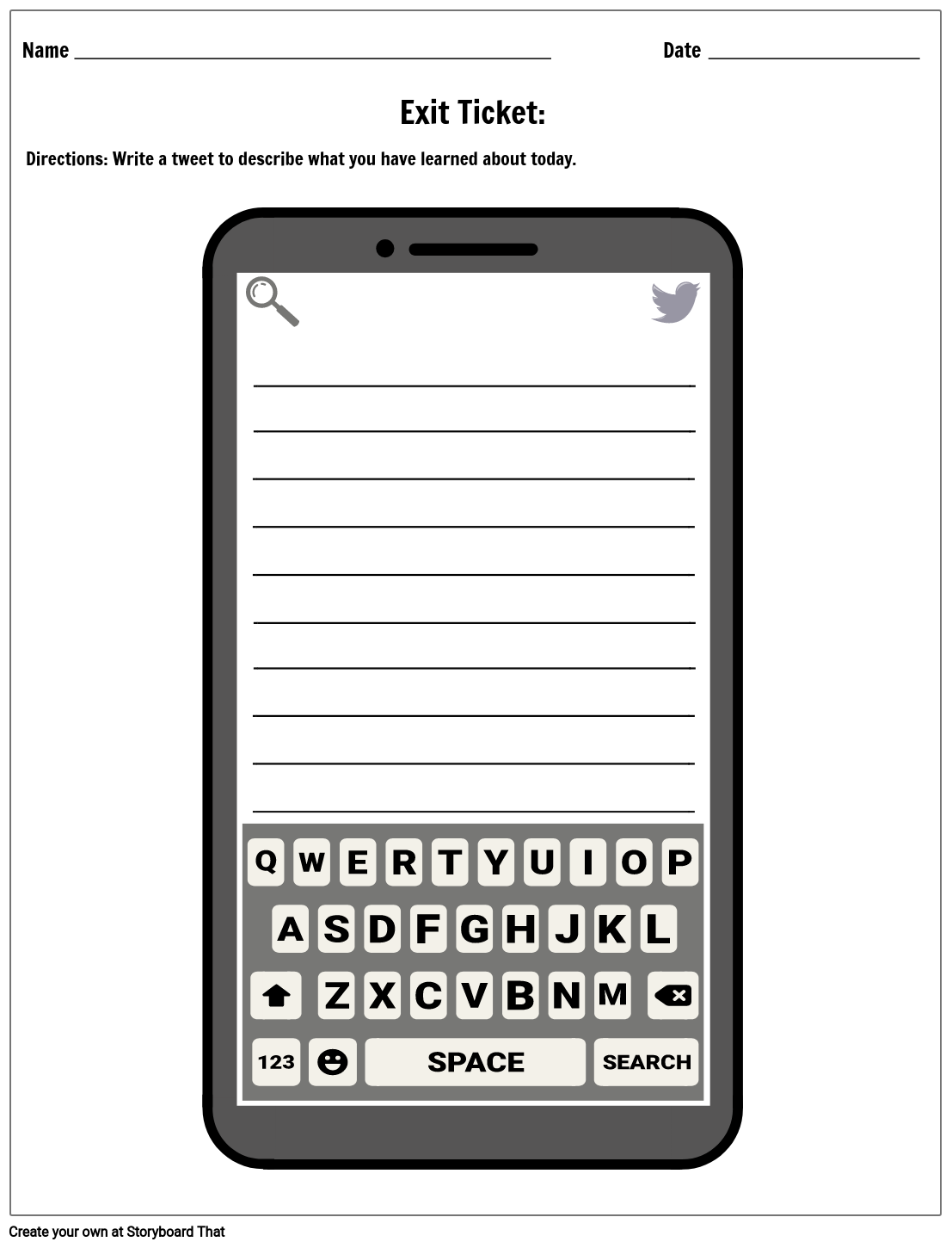 Twitter Search Bar Exit Ticket Template Storyboard